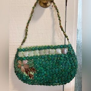 EUC green Capiz shell beaded shoulder bag